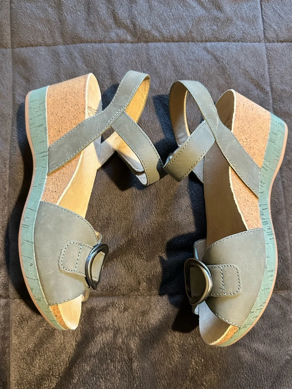 Dansko Stella Nubuck Suede Buckle Hardware Wedge Sandals New